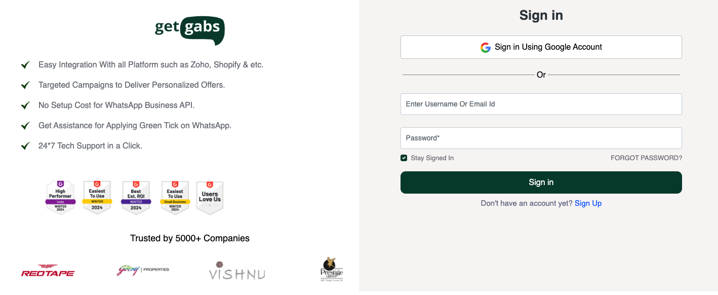 Getgabs Login Page