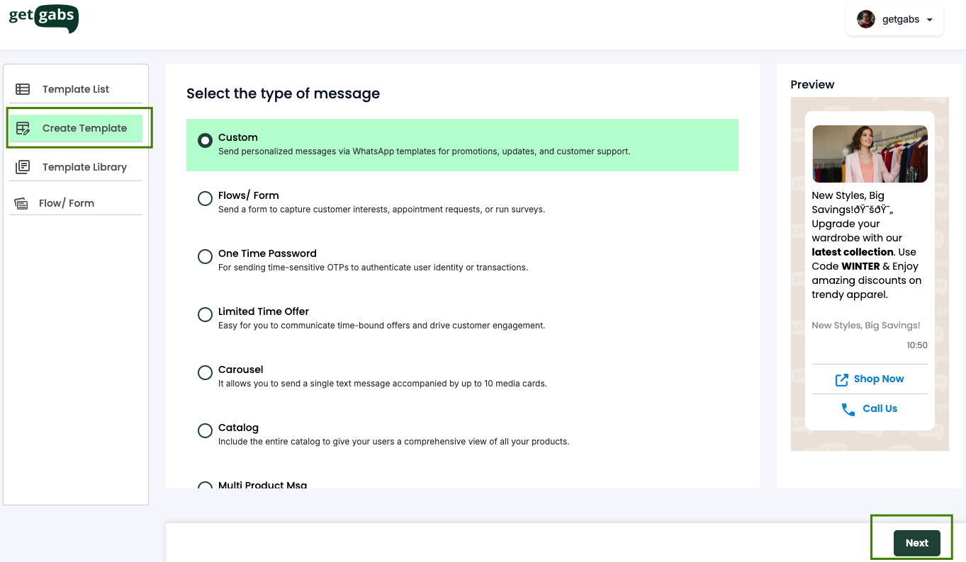 Create Whatsapp Template