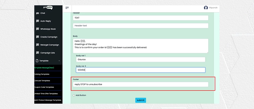 WhatsApp API Interactive Message Template