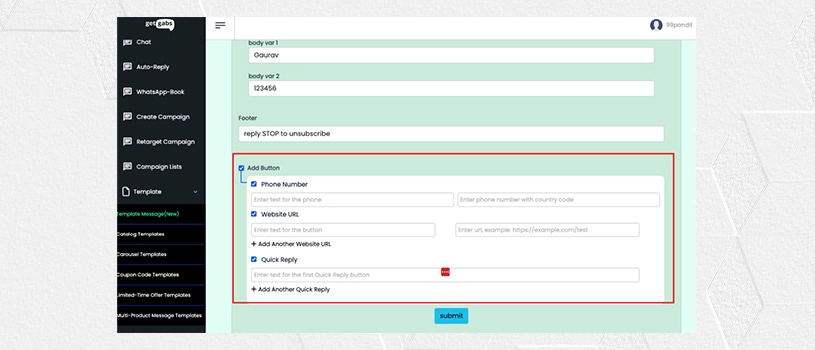 WhatsApp Business API Interactive Template